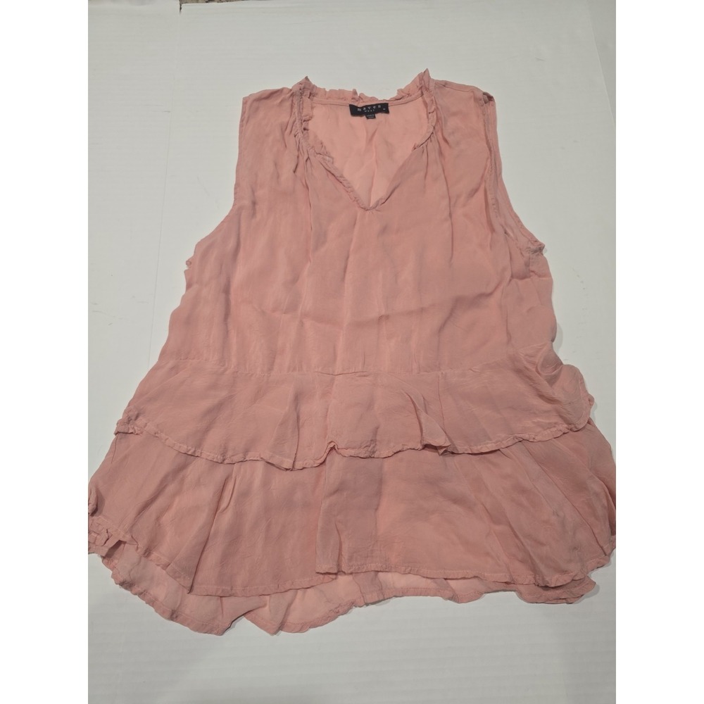 Pink Maven West Ruffled Sleeveless Top V Neck Size Medium